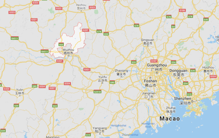 New: Cangwu County, in southern China, where 39 people were injured in a knife attack 