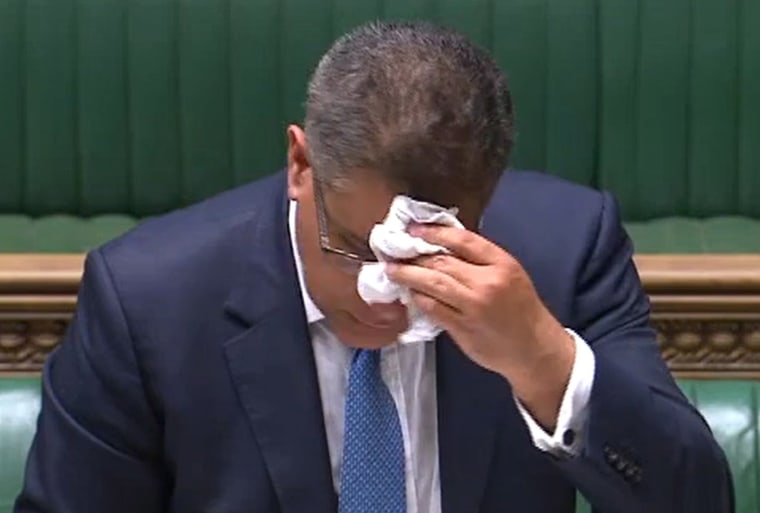 Image: Britain's Business Secretary Alok Sharma wiping his brow as he makes a statement in the House of Commons in London on June 3, 2020, as lockdown measures ease during the novel coronavirus COVID-19 pandemic.