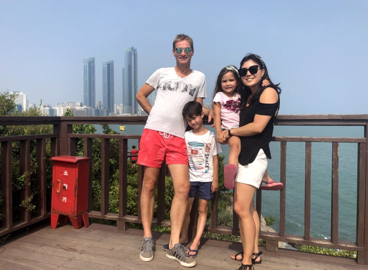 Kara Bos with her family in Seoul in 2019.