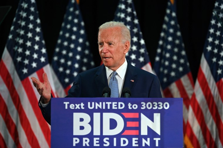 Former Vice President Joe Biden speaks at Delaware State University in Dover on June 5, 2020.