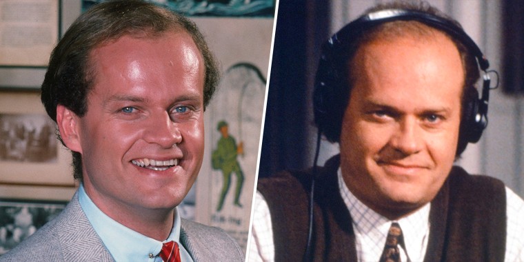 Frasier Crane (Kelsey Grammer) started out on "Cheers" (l.) but by 1993 had his own show (r.)