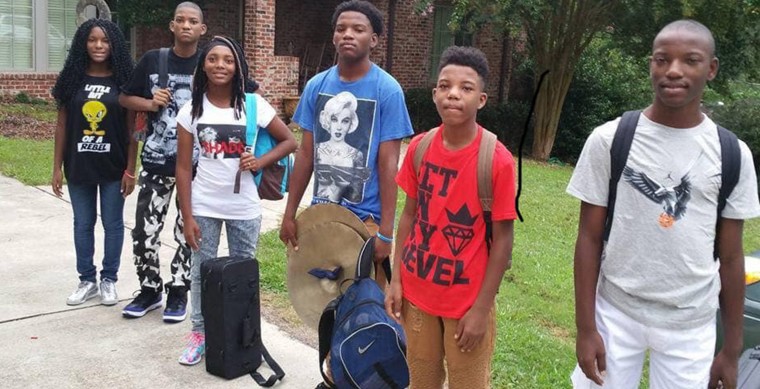 The Harris sextuplets on the first day of high school.