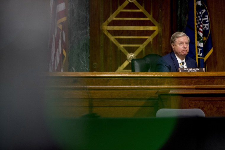 Image: Senate Judiciary Committee Chairman Lindsey Graham (R-SC) presides over a committee hearing on Capitol Hill on June 9, 2020 in Washington.