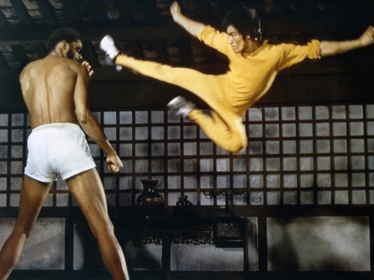 Kareem Abdul-Jabbar and Bruce Lee on the set of Game of Death.