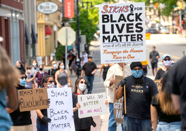 Sikh Americans join a recent Black Lives Matter rally in Easton, Pa., on June 7, 2020.