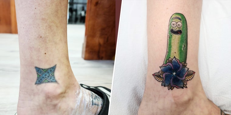 Kentucky tattoo artist Ryun King covered up a woman's Confederate flag tattoo with Pickle Rick from "Rick and Morty." He's one of many tattoo artists across the country covering up racist tattoos for free.