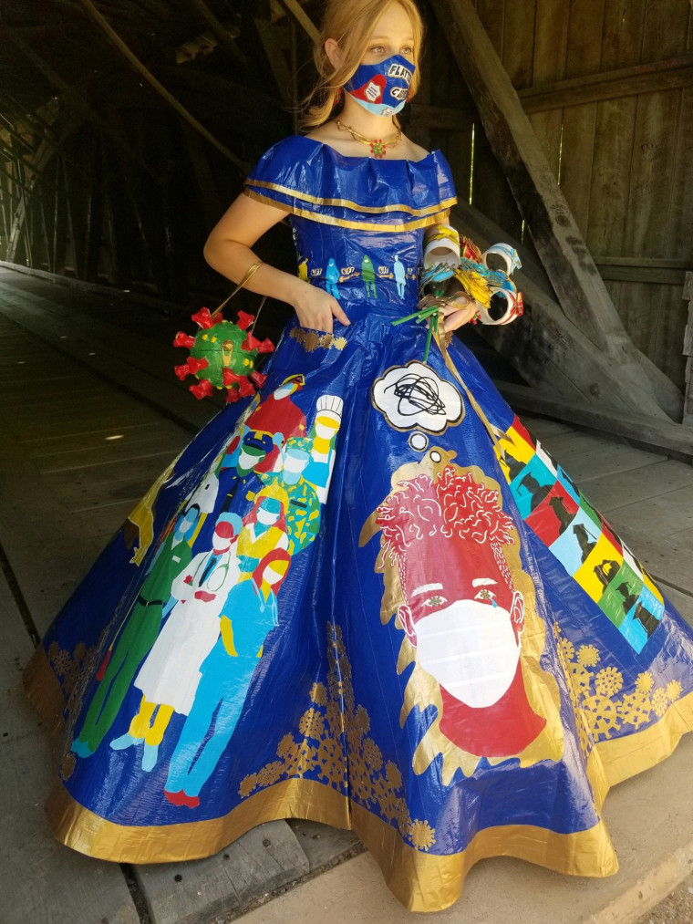 Peyton Manker, 18, created a COVID-19-themed prom dress from Duck Tape as a part of Duck Brands' 2020 Stuck at Prom Contest.