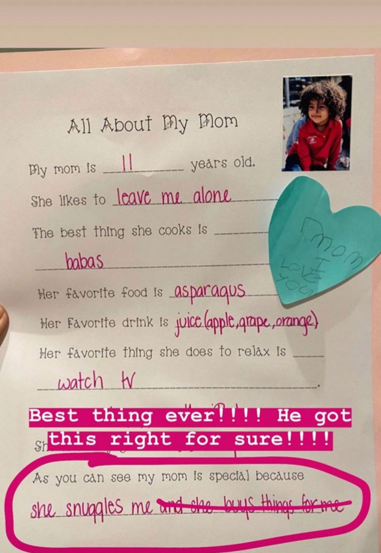 Kim Kardashian shared the hilarious fill-in-the-blank worksheet her 4-year-old son, Saint, completed for Mother's Day. 