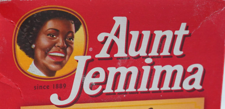 A close-up shot of the modern Aunt Jemima logo