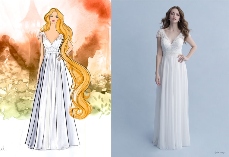 This simple romantic gown is Rapunzel-themed.