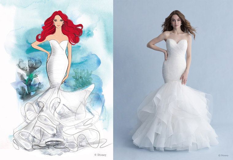 This Ariel-inspired gown features layers of tulle and organza at the bottom that pay tribute to the waves of the ocean.