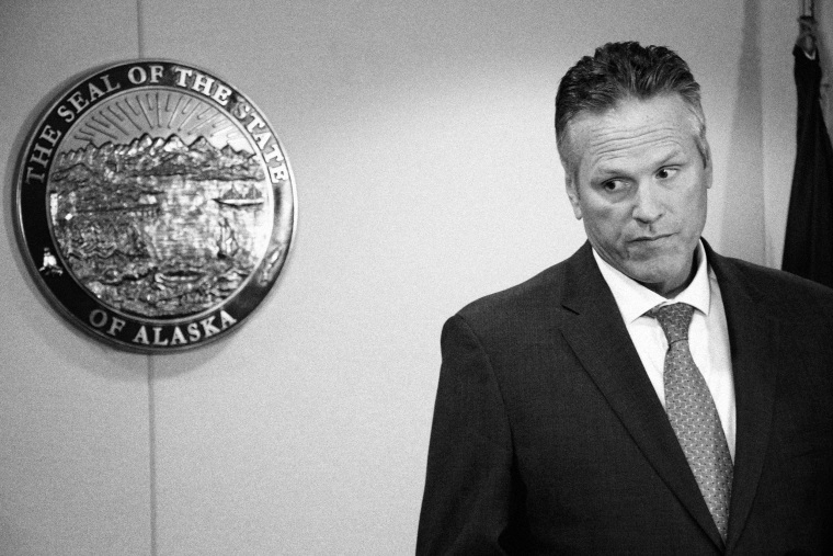 Image: Alaska Gov. Mike Dunleavy at a news conference in Anchorage in 2019.