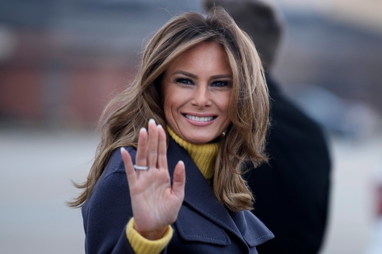 Image: First lady Melania Trump boards a plane at Andrews Air Force Base for a three state overnight trip March 4, 2019 in Maryland.