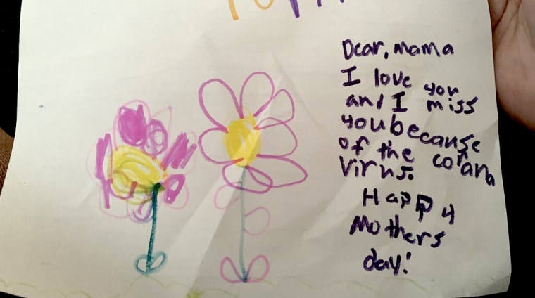 For nearly 100 days, Sarah Curran's daughter, Remy, has been living with her grandmother so she doesn't get the coronavirus, should Curran get exposed through work. This was Remy's Mother's Day card this year for Curran.