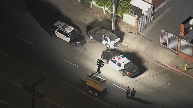 Police at the scene in Gardena, Calif., where a man was shot and killed June 18, 2020, by a Los Angeles County Sheriff's Department deputy.