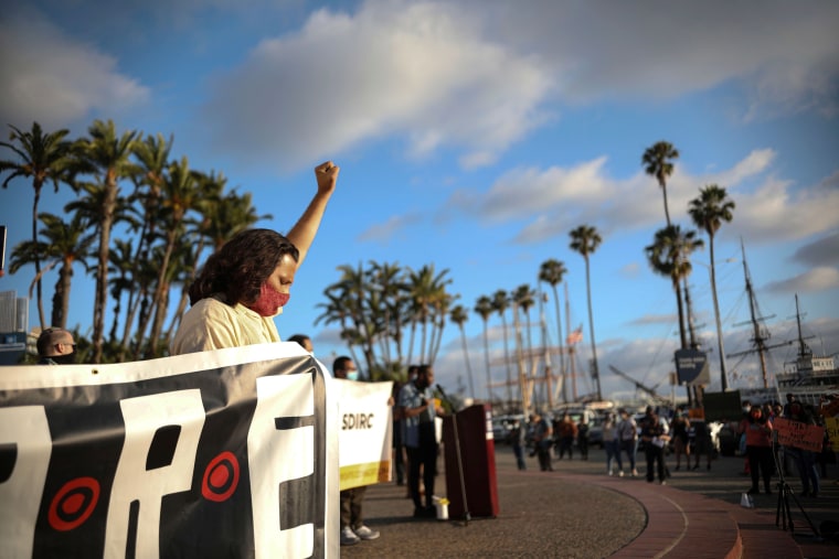 Demonstrators rally in support of the Supreme Court's ruling in favor of the Deferred Action for Childhood Arrivals (DACA) program in San Diego on June 18.