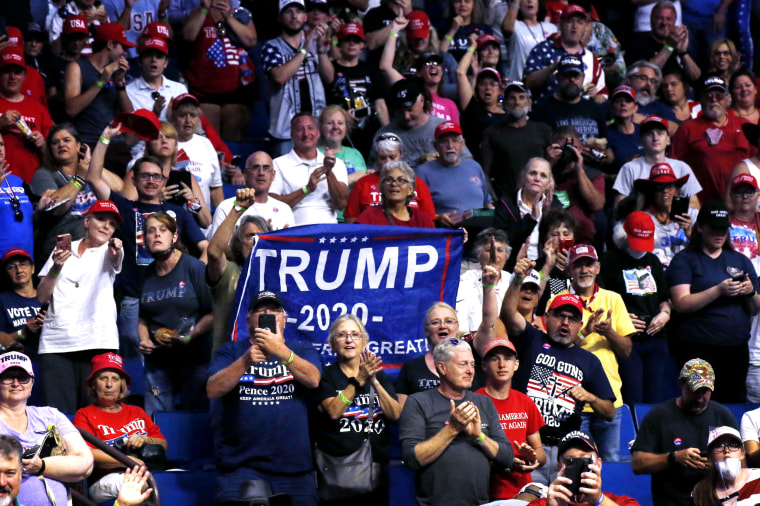 Image: Supporters cheer before the start of a campaign rally for President Donald Trump in Tulsa, Okla., on June 20, 2020.