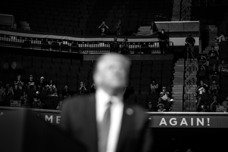 Image: Supporters listen to President Donald Trump during a campaign rally at the BOK Center in Tulsa, Okla., on June 20, 2020.