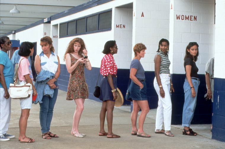 Women in line for the restroom