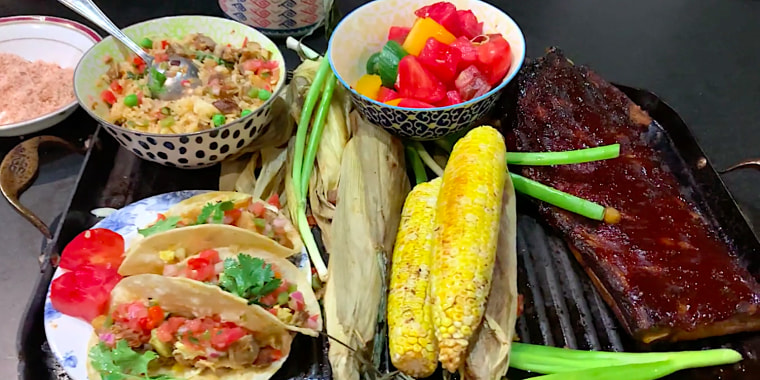 Barbecue Ribs with Tomato-Watermelon Salad and Grilled Corn