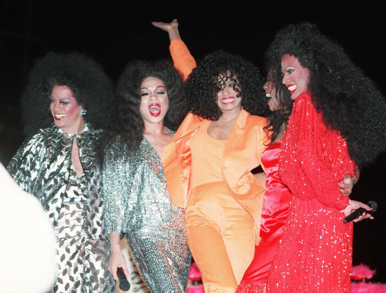 Diana Ross with Diana Ross drag queen impersonators on Jan. 7, 1996 in West Hollywood, California.