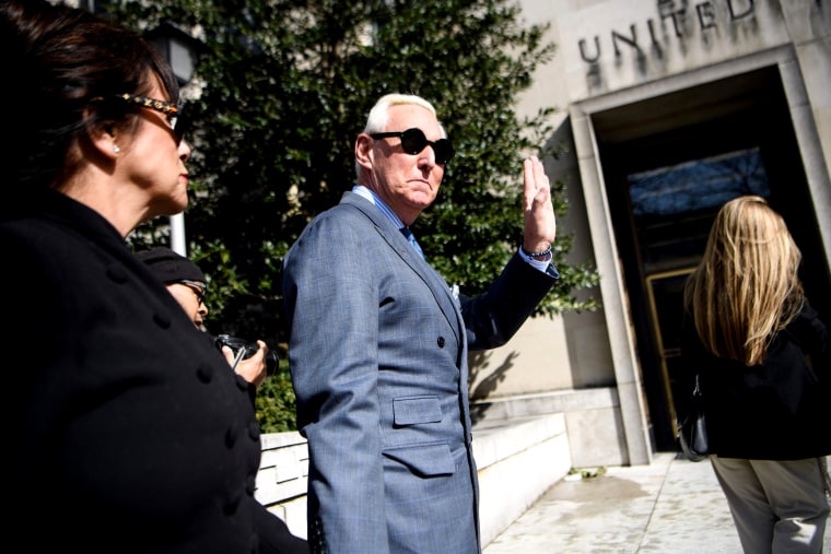 Image: Roger Stone, a former campaign adviser to President Donald Trump, arrives at U.S. District Court in Washington on Feb. 21, 2019.