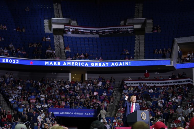 Image: President Donald Trump speaks during a campaign rally at the BOK Center, Saturday, June 20, 2020, in Tulsa, Okla.