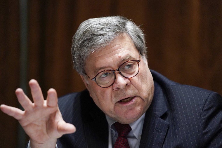 Image: Attorney General William Barr speaks during a roundtable with President Donald Trump about America's seniors, in the Cabinet Room of the White House