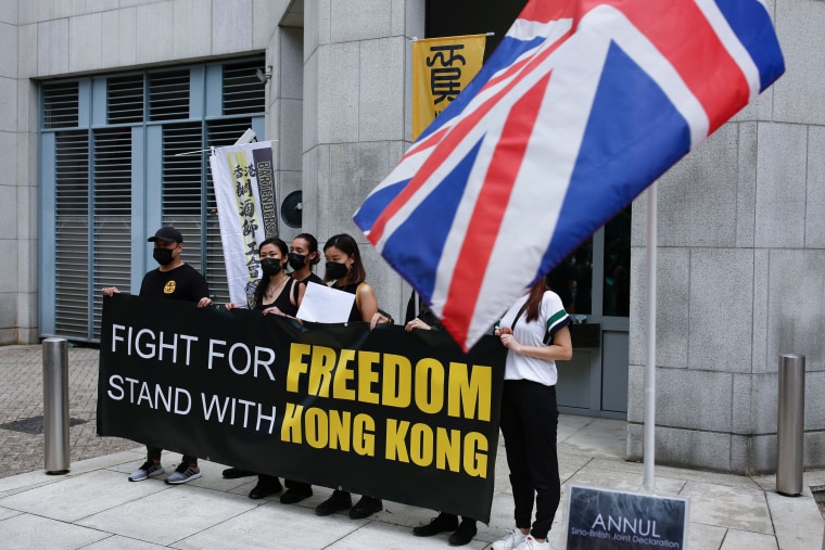Image: Union groups submit petition letters to British Consulate General to express their determination of opposing the new national security law, in Hong Kong