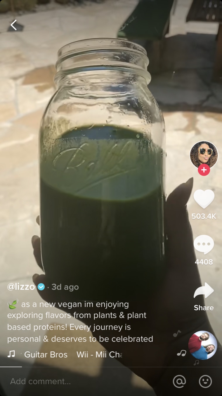 For her breakfast smoothies, Lizzo blends coconut water, kale or spinach and frozen fruit.