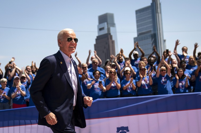 Image: Democratic presidential candidate Joe Biden arrives for a campaign kickoff rally in Philadelphia on May 18, 2019.