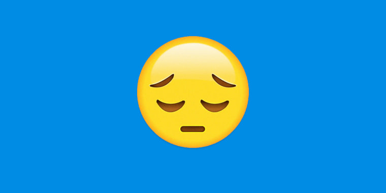 Image: An unhappy emoji on a blue background.