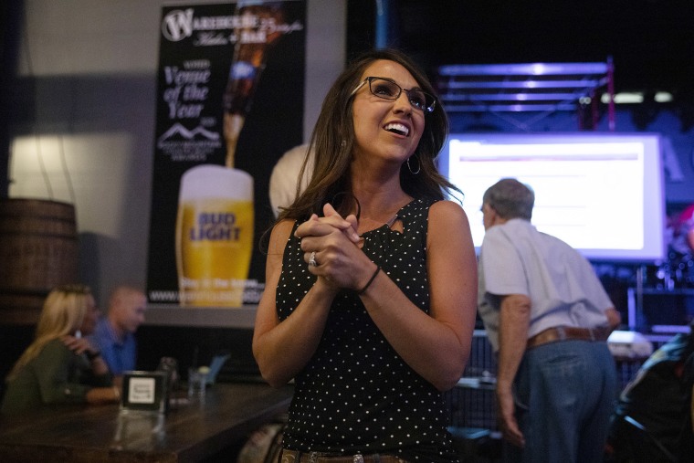 Image: Lauren Boebert waits for returns during a watch party in Grand Junction, Colo