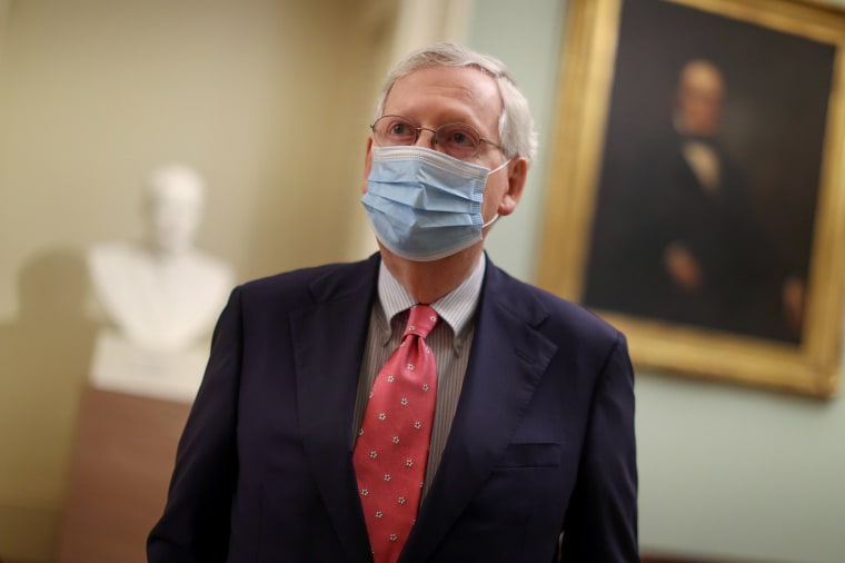 Image: Senate Majority Leader Mitch McConnell (R-KY) speaks to a reporter at the Capitol, June 29, 2020.