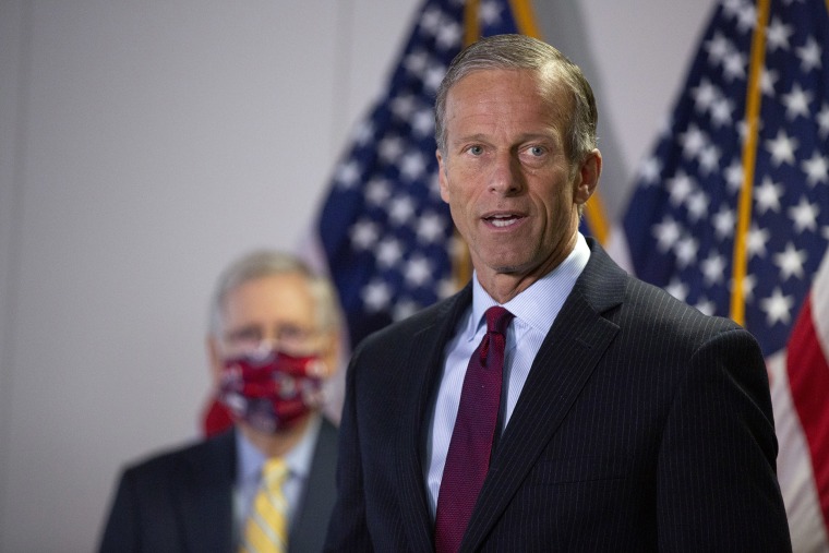 Image: Sen. John Thune (R-SD) speaks during a press conference following the weekly Senate Republican policy luncheon in the Hart Senate Office Building on June 30, 2020.