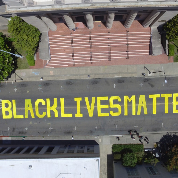 An aerial view of the BLM mural in Martinez, California.