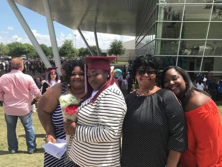 Sisters LaKecial (far left) and Sherry Tutt (far right) along with Doris LaVon Sims (center right) celebrated Sherry's daughter DeOvion's (center left) high school graduation in 2018. 
