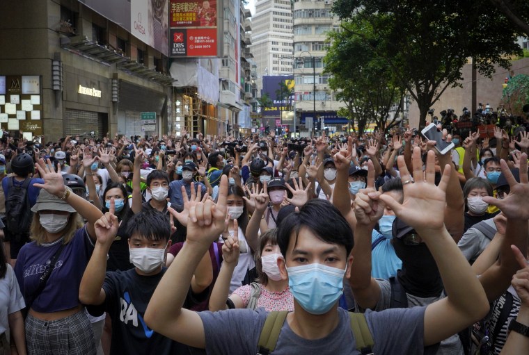 Image: Protesters demonstrate against a new national security law in Hong Kong on July 1, 2020.