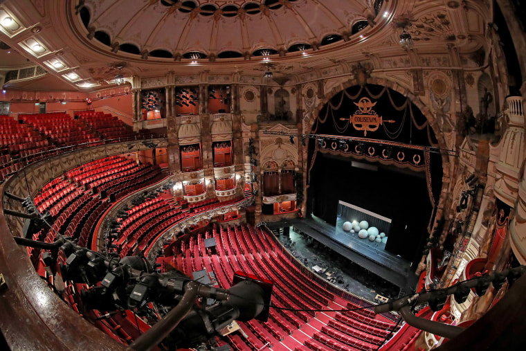 Image: The London Coliseum, the largest theatre in London's West End is currently closed along with the rest of London's theatre district, which has seen venues stand empty due to the Covid-19 pandemic.