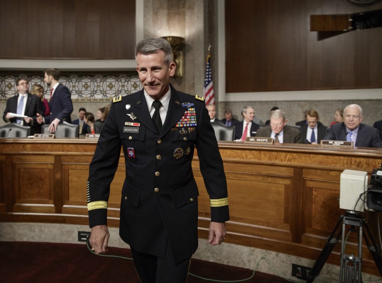 Gen. John Nicholson arrives on Capitol Hill to testify before the Senate Armed Services Senate Committee on Feb. 9, 2017.