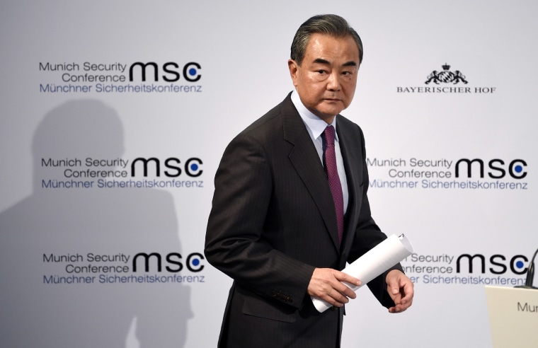 Image: Chinese State Councilor and Foreign Minister Wang Yi delivers a speech on the second day of the Munich Security Conference in Munich.