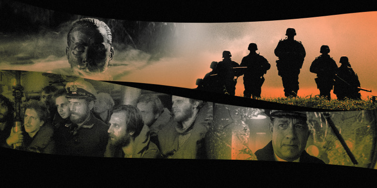 Image: Stills of movies \"Apocalypse Now;\" \"Das Boot;\" \"Saving Private Ryan\" and \"Greyhound.\"