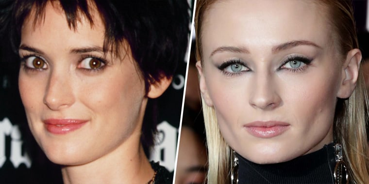 Grunge eyes then vs. now: Winona Ryder in 1990/Sophie Turner in 2019