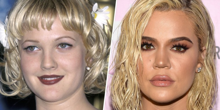 Lip liner then vs. now: Drew Barrymore in 1998/Khloe Kardashian in 2019