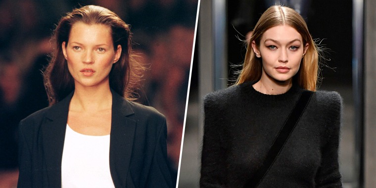 Sculpted cheekbones then vs. now: Kate Moss in 1998/Gigi Hadid in 2018 