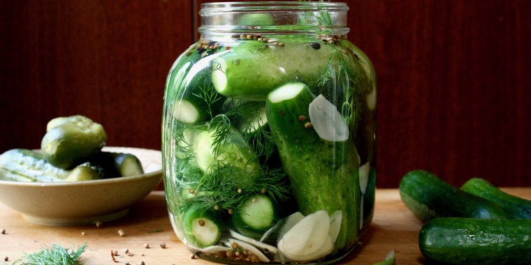 Lacto-fermentation or salt-brining gives these kosher pickles their wonderfully briny taste.