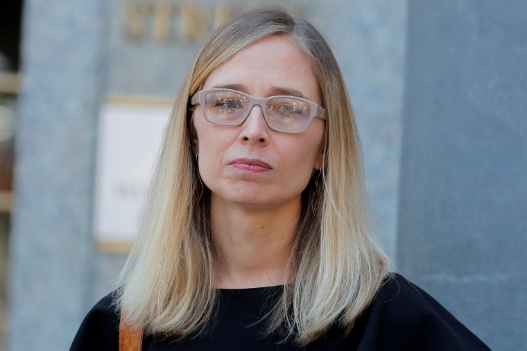 Annie Farmer leaves the courthouse after a bail hearing in U.S. financier Jeffrey Epstein's sex trafficking case in New York City