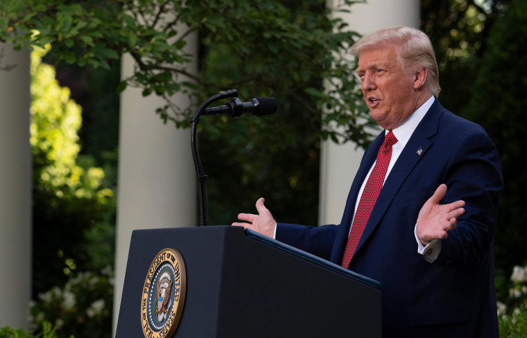 Image: President Donald Trump attends a press conference in the Rose Garden of the White House on July 14, 2020.