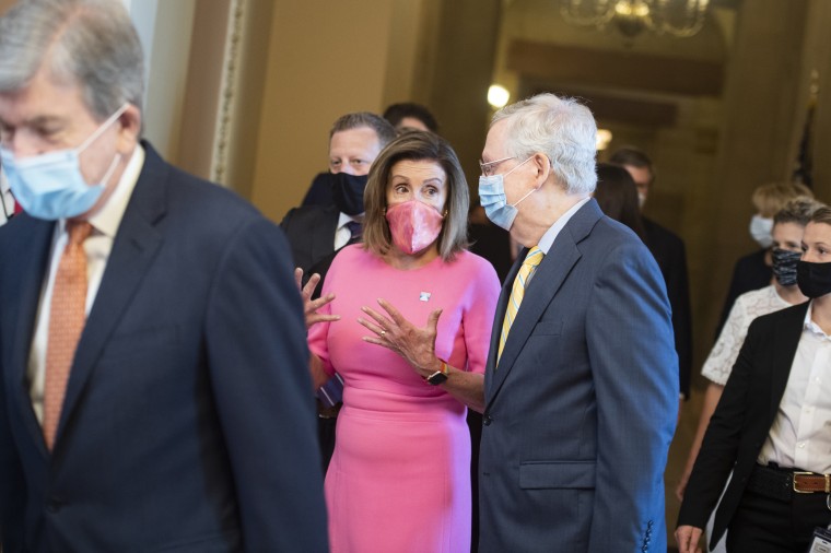 Speaker of the House Nancy Pelosi and Senate Majority Leader Mitch McConnell arrive at the Capitol on June 30, 2020.