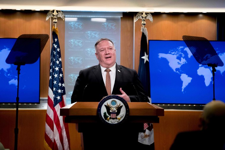 Image: Secretary of State Mike Pompeo speaks during a news conference at the State Department in Washington